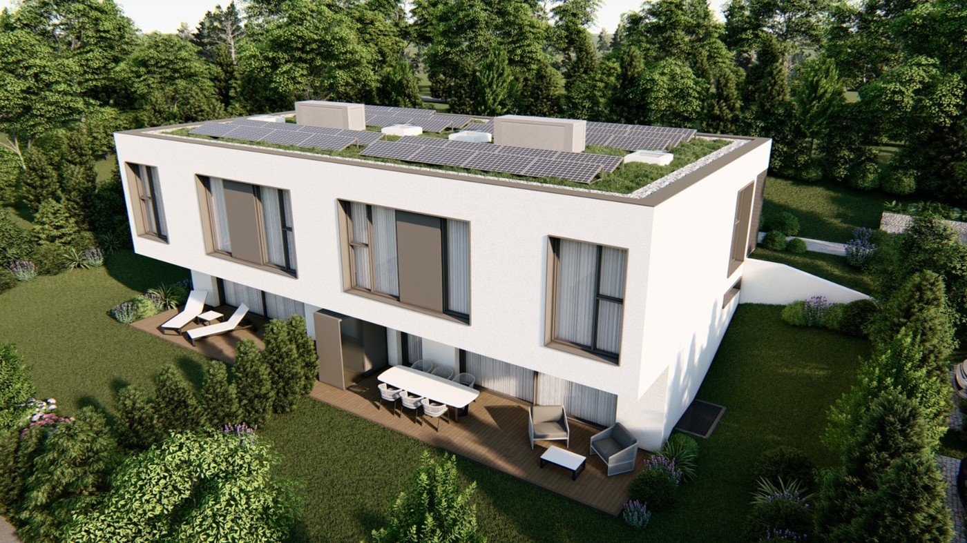 Bord d’Aire 8, Onex : vue aérienne des deux villas jumelées